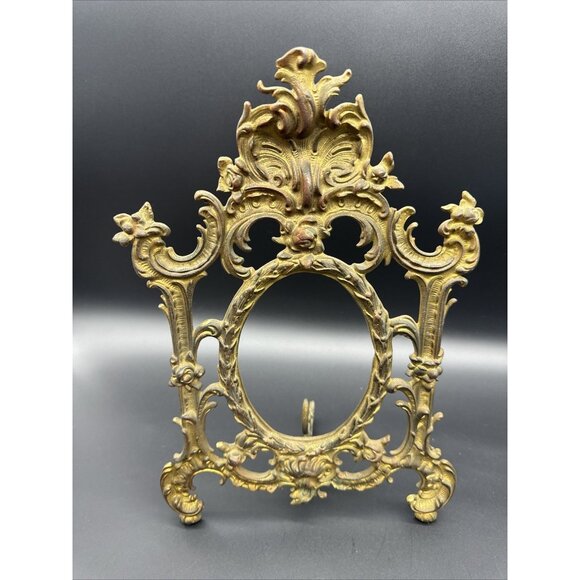 Vintage Cast Gold Metal Ornate Rococo Victorian Style Easel Picture Frame READ - Picture 1 of 16